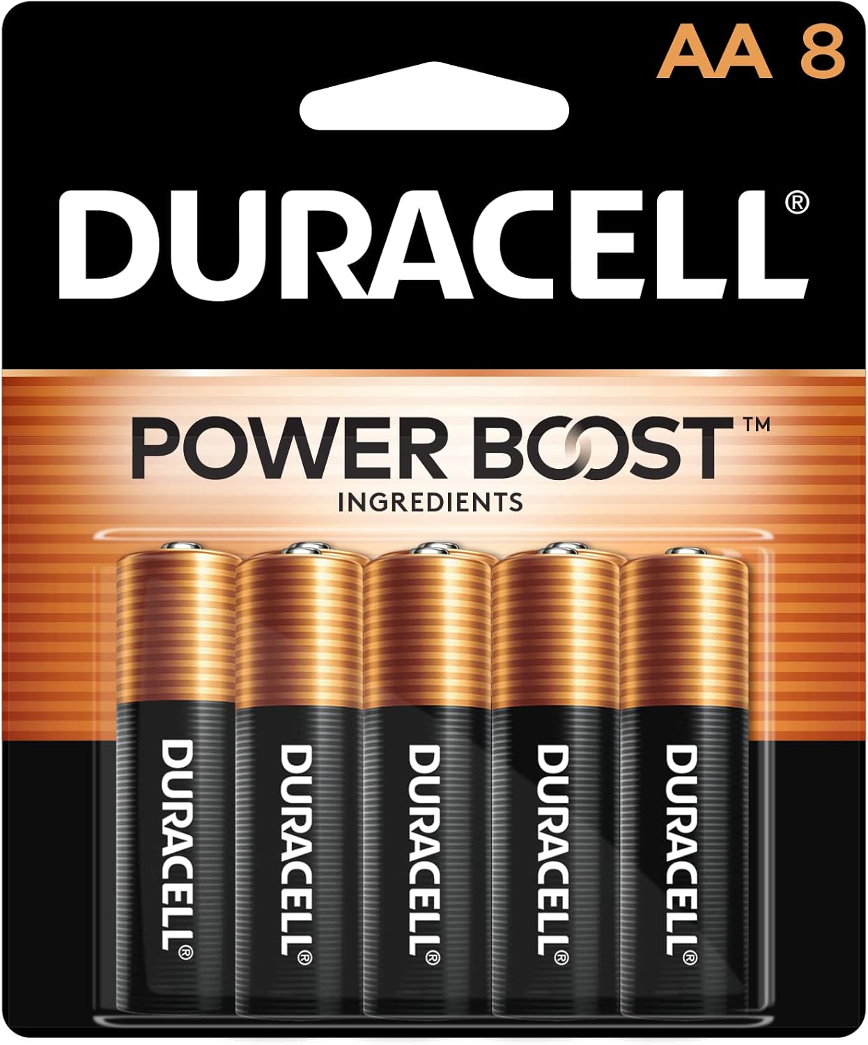 Duracell AA Batteries, Alkaline, 8 Count | Coppertop | Power Boost | Long-Lasting | For Household Devices